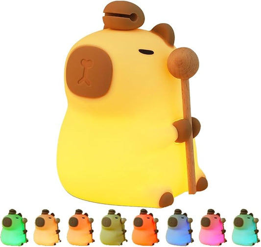 Capibara Night Light for Adults Kids,Cute Silicone Dimmable Animal Nightlight with 7 Colors,Rechargeable Bedside Touch Lamp for Christmas Gifts Toddler Baby Kids Kawaii Room Decor