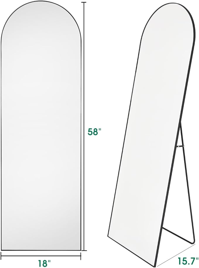 Arched Full Length Mirror - 18"58" Standing Mirror with Stand or Wall Mounted for Bedroom and Living Room - Black