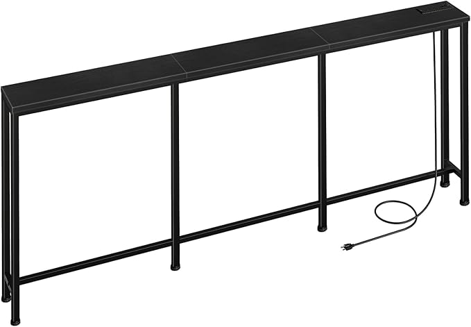 78.7" Narrow Console Table with Power Outlet 7.1" Skinny Sofa Long Behind Couch Table with Charging Station for Hallway, Living Room Black TXG20UBB