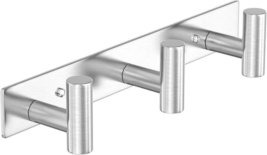 HUFEEOH Coat Hooks Wall Mount, Stainless Steel 3 Hooks Wall Hooks T Shaped Coat Hanger Wall Mount, Heavy Duty Silver Towel Hooks Purse Rack for Hanging