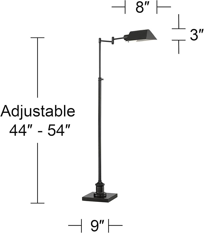 Regency Hill Jenson Traditional Farmhouse Adjustable Pharmacy Floor Lamp Standing Base Swing Arm 54" Tall Dark Bronze Metal Bright Downward Light for Living Room Reading House Bedroom
