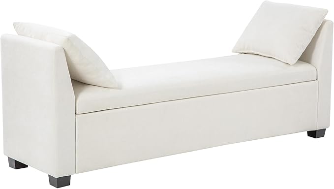 EcoHarbor Living 60" Storage Ottoman Bench with Pillows, Water Resistant Storage Bench End of Bed Upholstered Bedroom Entryway Storage Ottoman Foot Stools, Ivory