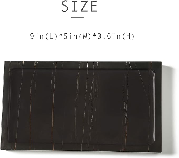 Natural Real Marble Bathroom Vanity Tray Countertop 9'' Makeup Organizer for Dresser, Guest Towel Holder Tray Napkin Holder for Bathroom (Black)