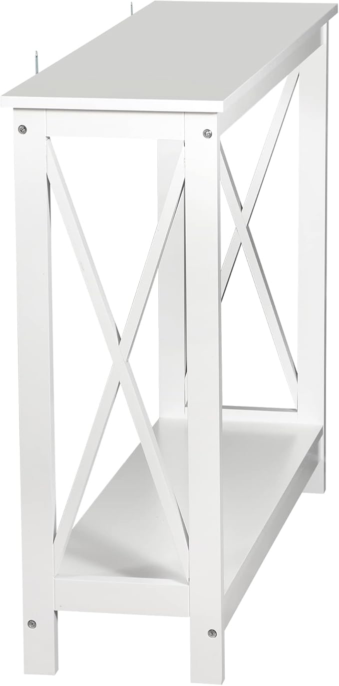 SUPER DEAL Console Table 39.5”, 2-Tier Narrow Sofa Side Table with Storage Shelf, Entrance Table for Hallway/Foyer/Living Room/Corridor/Office, White