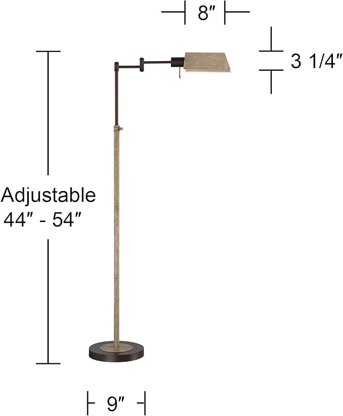 Regency Hill Jenson Rustic Farmhouse Industrial Swing Arm Pharmacy Floor Lamp Standing 54" Tall Bronze Faux Wood Adjustable Height Task Lighting for Living Room Reading House Bedroom Home