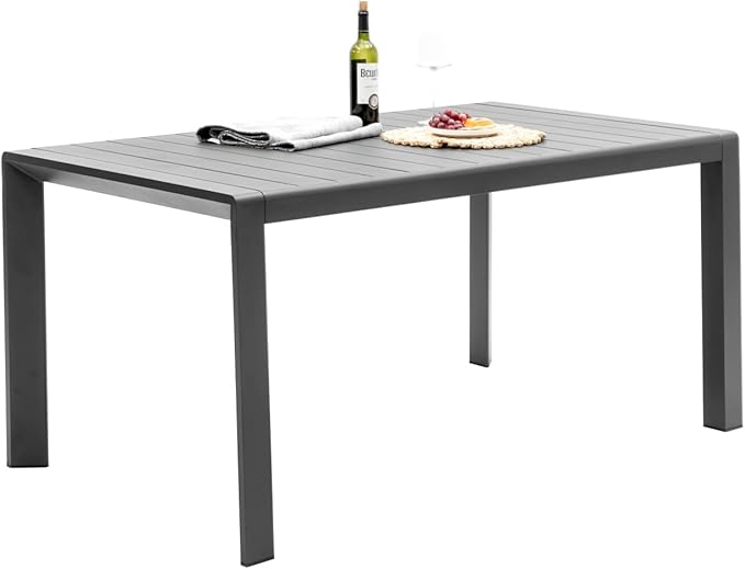 Outdoor Dining Table for 6, 60"x35" Patio Rectangular Dining Tables Powder-Coated Aluminum Table Top Heavy Duty Patio Furniture for Garden,Grey Frame