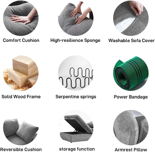 Cloud Modular Sectional Sofa Couch,160.6" U Shaped Convertible Couches with Storage Ottoman for Living Room,Minimalist Deep Sofa Couches,Sofa Covers Washable&Replaceable(Grey)