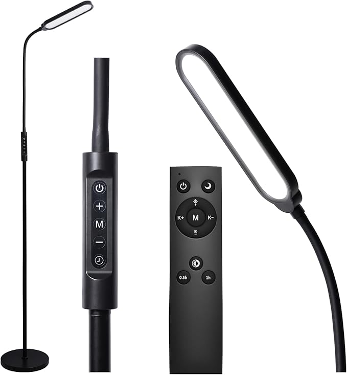 CRI95+ Floor Lamps for Living Room, 18W 3000LM Standing Lamp with 3 Color Temps, Gooseneck Adjustable Dimmable Lamp with Remote, Touch Control for Bedroom, Office, Tattoo Light