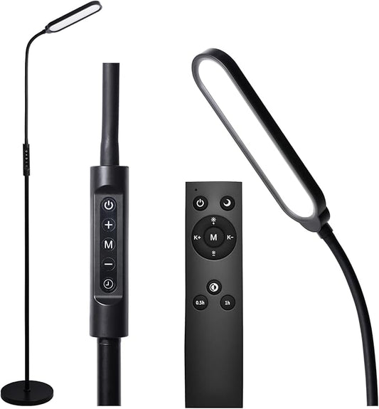 CRI95+ Floor Lamps for Living Room, 18W 3000LM Standing Lamp with 3 Color Temps, Gooseneck Adjustable Dimmable Lamp with Remote, Touch Control for Bedroom, Office, Tattoo Light
