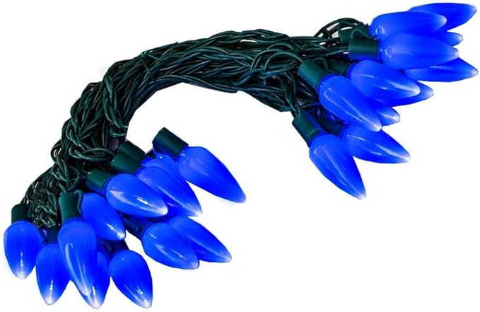Novelty Lights 25 Feet 25 Light C9 Ceramic Style LED String Lights, Blue, Pre-Lamped Holiday Lights on Green Wire, UL Listed Indoor/Outdoor, Connectable End-to-End