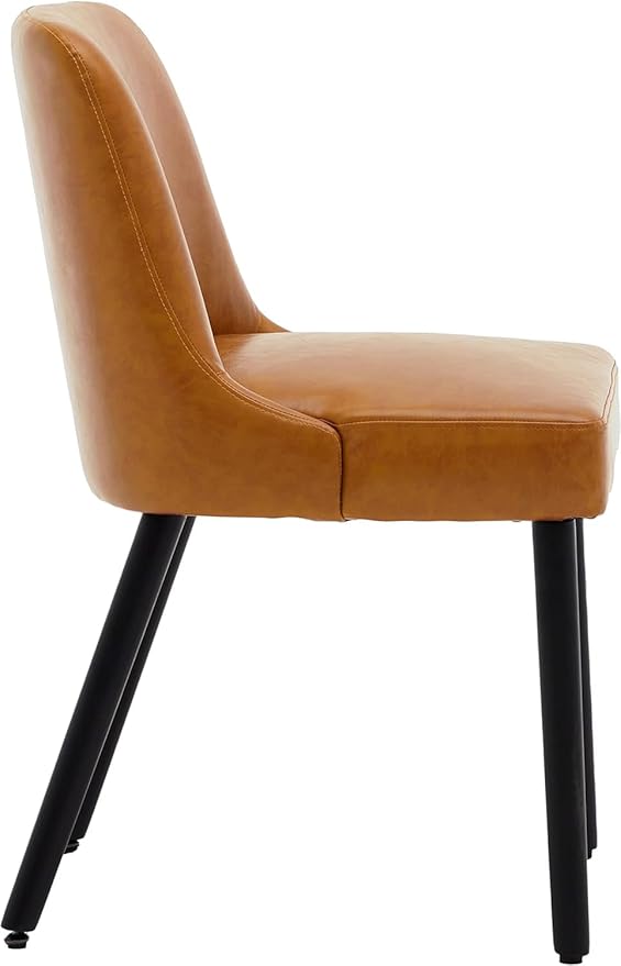 MINCETA Dining Chair,Morden Wood Leg Upholstered Kitchen Chair Set of 6,PU in Brown