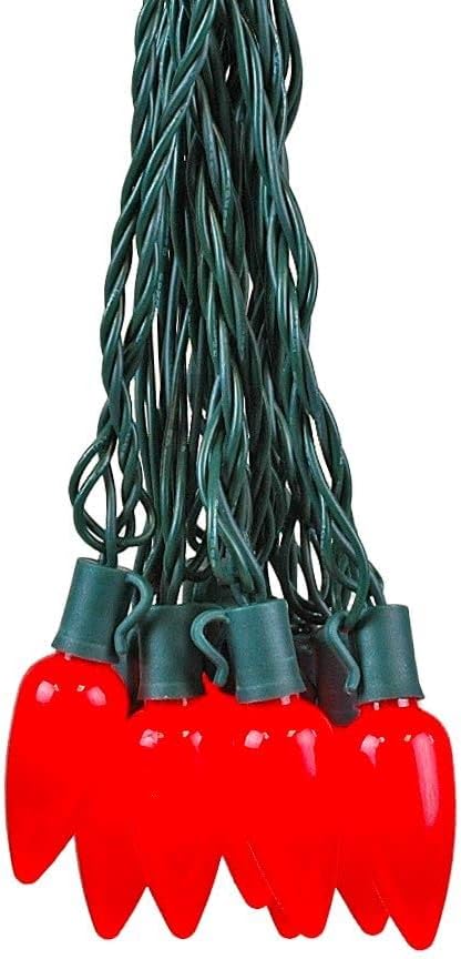 Novelty Lights 25 Feet 25 Light C9 Ceramic Style LED String Lights, Red, Pre-Lamped Holiday Lights on Green Wire, UL Listed Indoor/Outdoor, Connectable End-to-End