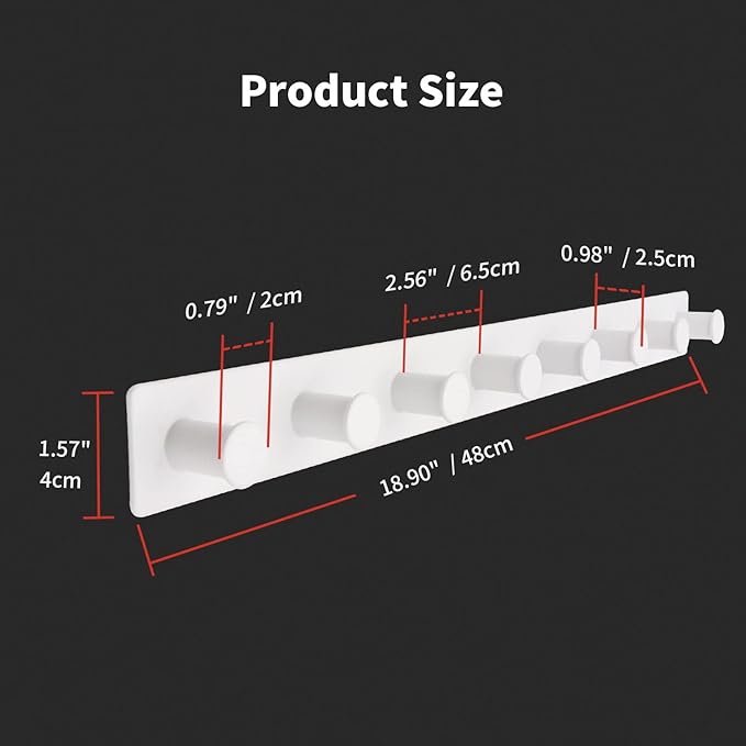 Coat Rack Wall Mount, White Coat Hooks Screw in, Stainless Steel Door Hooks for Hanging Hat Towels Clothes, Hook Rail with 8 Round Hangers (White, 8 Hooks)