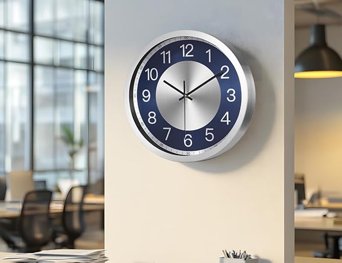 Silent Wall Clock Decorative,Analog Stainless Steel Wall Clock Battery Operated,12 inch