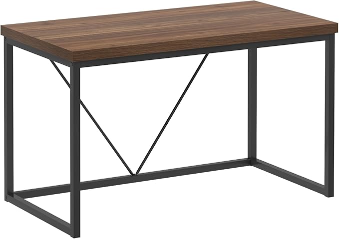 FOLUBAN Modern Office Desk, Rustic Wood and Metal Computer Desks, Industrial Study Writing Table, Simple Work Gaming PC Desk for Bedroom Living Room, Walnut 47 Inch