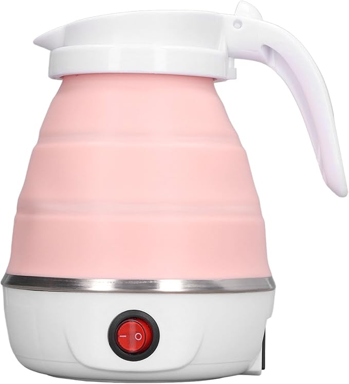 Folding Electric Kettle, US Plug 110V 400W Collapsible Hot Water Kettle with Detachable Power Cord for Desktop (Pink)