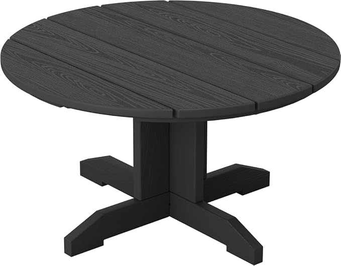SERWALL 36'' Round Outdoor Coffee Table - HDPE Weatherproof Patio Table for Balcony, Garden, Backyard (Black)