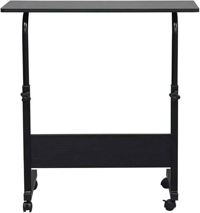 Goujxcy Sofa Side Table C Shaped End Table with Wheels, Rolling Bedside Laptop Table Snack Table TV Tray, Height Adjustable, Wooden Top & Metal Frame