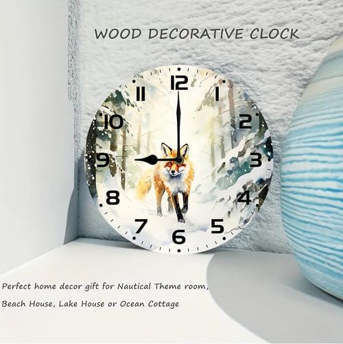 Wall Clock,Fox Kitchen Decor and Accessories, Decorative Battery Operated Clocks for Living Room Bedroom Bathroom Farmhouse, 10 Inch