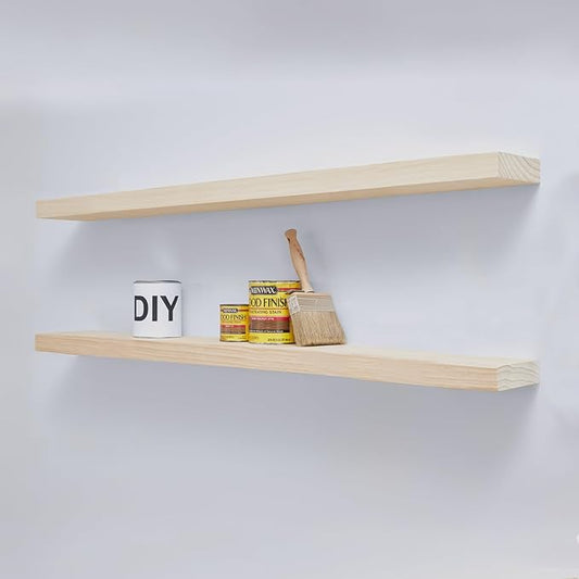 Homeforia 60 inch Wood Floating Shelf, High End Solid Natural Long Wood Shelf for Wall 60 inches, Unfinished Wooden 60inch Large Floating Shelves, Heavy Duty Bracket, 60 X 6.5 X 1.75 in, Set of 3