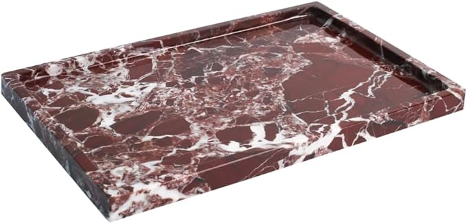 Real Luxurious Natural Marble Vanity Tray Genuine Marble Storage Tray for Home Decor Stone Tray for Bathroom/Kitchen/Vanity/Dresser,Plate Holder for Tissues, Candles, Towel