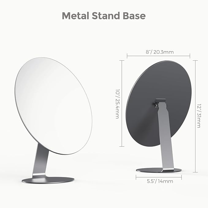 Oval Makeup Mirror for Desk, 12 Inch Frameless Metal Standing Table Top Mirror, Adjustable Angle