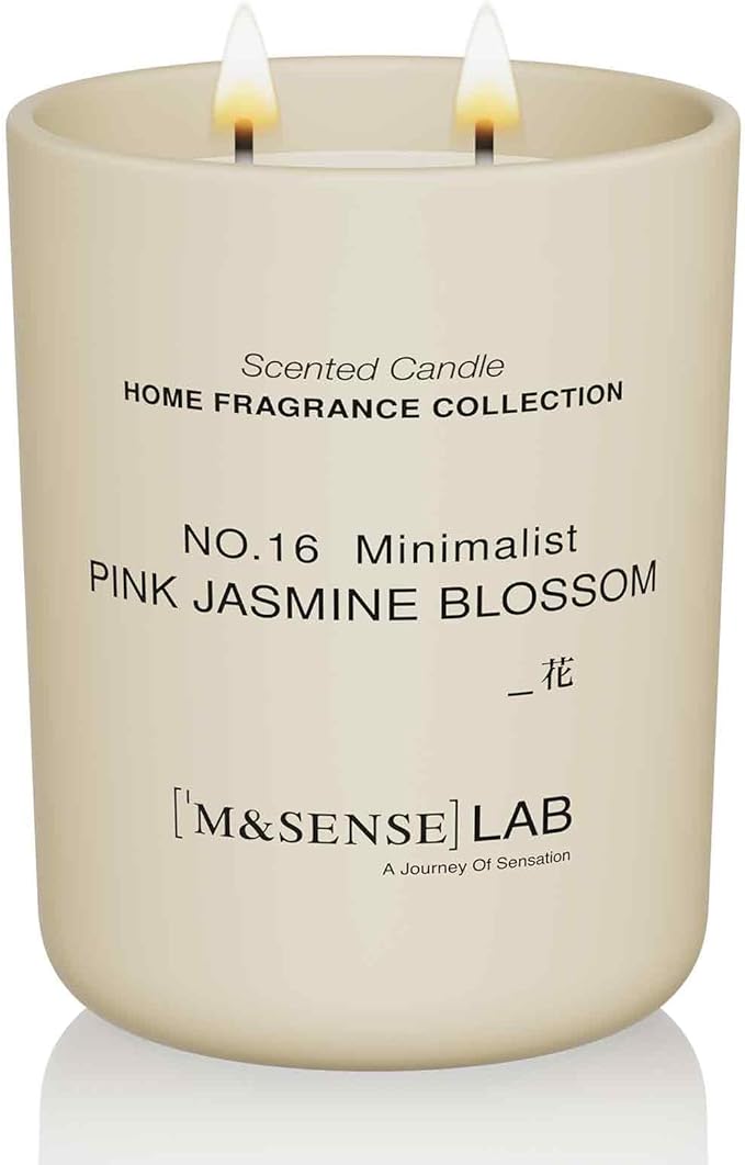 M&SENSE Natural Soy Candle| Pink Jasmine Blossom | 16.6 oz, 95H Burn | Minimalist Christmas Scented Candle for Relaxation, Gifting, Home Décor | for Bedroom, Office, Party Large