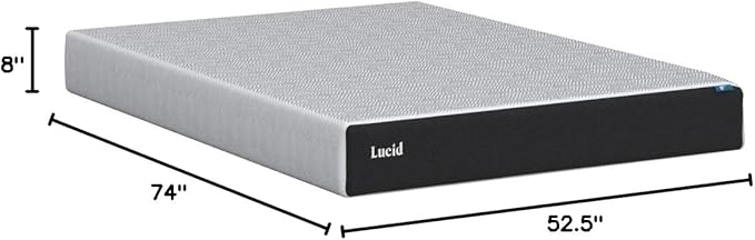 Lucid 8 Inch Memory Foam Mattress - Medium Firm Feel - Infused with Refreshing Bamboo Charcoal and Cooling Gel - Bed in a Box - Temperature Regulating - Pressure Relief - Breathable - Full Size