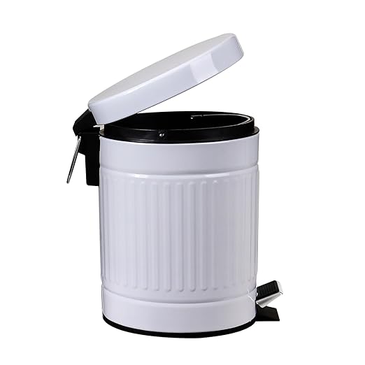 5 L Round Step Pet Trash with Lid,Mini Metal Pedal Bin,Small Garbage Can Wastebasket for Home,Car or Office，White
