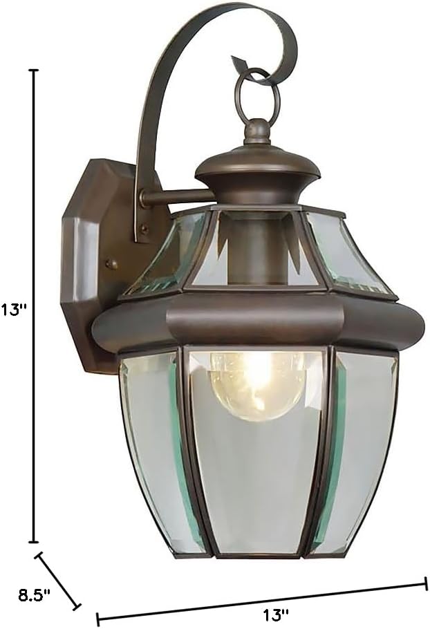 Livex Lighting 2151-07 Monterey 1 Light Outdoor Bronze Finish Solid Brass Wall Lantern with Clear Beveled Glass