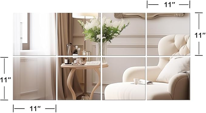 Vlush Home Gym Mirror Tiles 11'' x 11'' x 8PCS Full Body Mirror Full Length & Wall Mounted Mirrors Decorative for Home Gym, Door, Bedroom & Bathroom