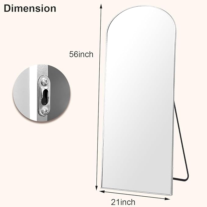 HARRITPURE 56"x21" Arched Full Length Mirror Free Standing Floor Mirrors Leaning Hanging Mounted Mirror Aluminum Frame Modern Home Decor for Living Room Bedroom Cloakroom,Silver