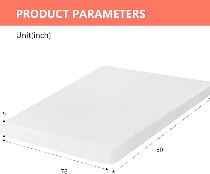 FDW | 5 Inch King Mattress | Medium Firm | Gel Memory Foam Mattress | White | Bed in a Box, CertiPUR-US Certified | Pressure Relief, Cooling Ventilated Foam | Washable Removable Cover
