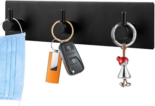 Picowe Key Holder for Wall Decorative, Adhesive Stainless Steel Key Hooks, Key Hanger Key Organizer for Wall, Towel Hook Coat Hanger for Entryway Hallway Kitchen(Three Rows,Black 1PCS)
