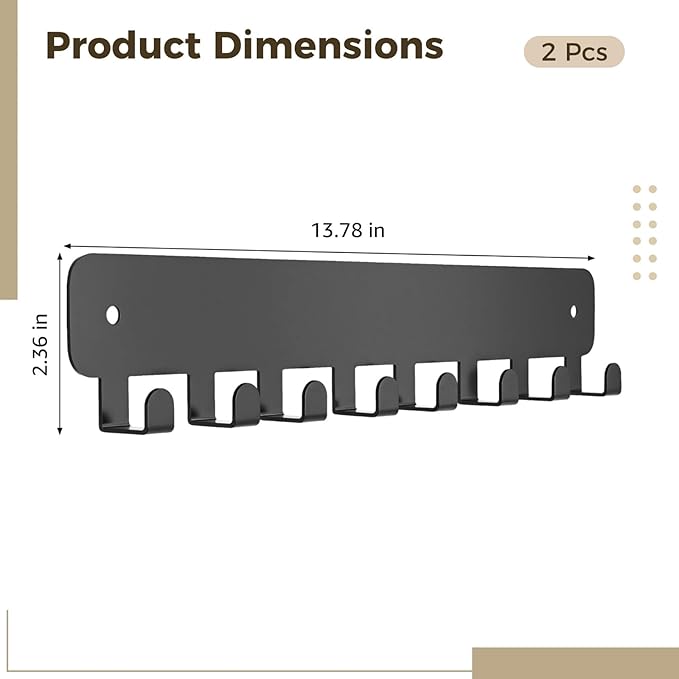 2 Pcs Key Holder Wall Mount, Key Hooks with 10 Hooks, Heavy Duty Metal Hanger for Entryway, Kitchen, Home Organization