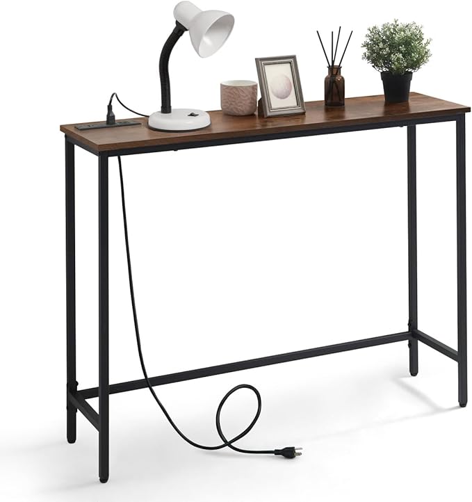 CAPHAUS 41” Classic Console Table w/ 2 Outlets, USB & Type-C Ports for Entryway, Modern Snack Entrance Sofa Tableau w/Charging Station, Living Room Accent Behind Couch Plant Mesa, Rustic Oak