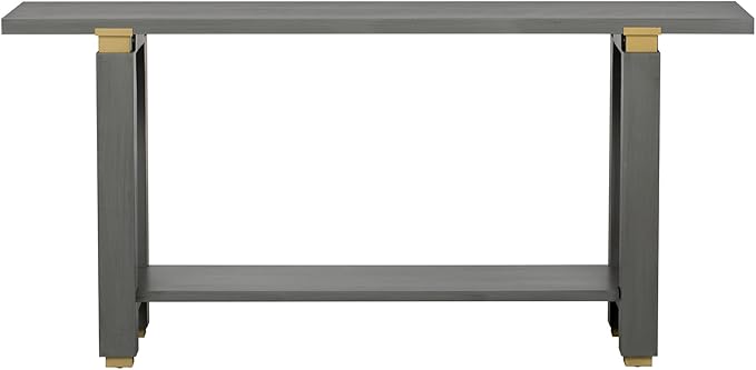 63" Modern Minimalist Console Table with Storage Shelf, Solid Wood Industrial Entryway Sofa Table with Metal Accents for Living Room, Hallway (Gray)
