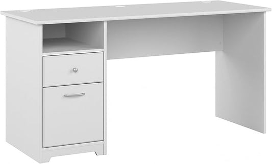 Bush Furniture Cabot 60W Office Desks for Home Office with Storage and Chrome Hardware, Elegant Computer Table with Drawers, White