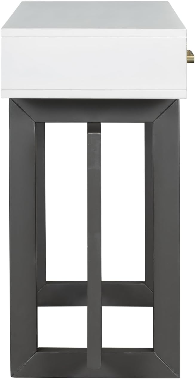 Knocbel Long Console Table with 3 Drawers and Handles, Minimalist Entryway Sofa Tables with Cross Sled Base for Living Room Hallway, 15.7" D x 57" W x 30.6" H Gray and Whitetop