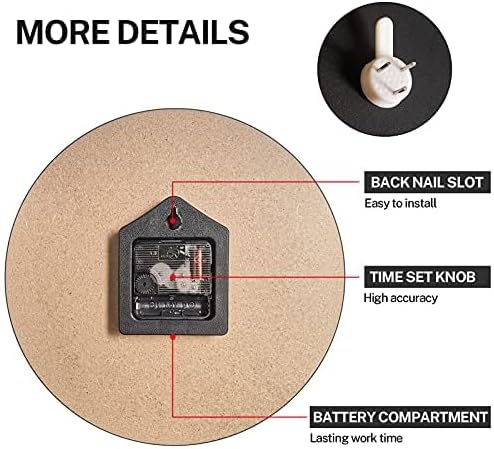 ArtSocket Wooden Wall Clock Silent Non-Ticking, Blue White Grey Abstract Painting Gray Vintage Round Wall Clocks Decor for Home Kitchen Living Room Office, Battery Operated(12 Inch)