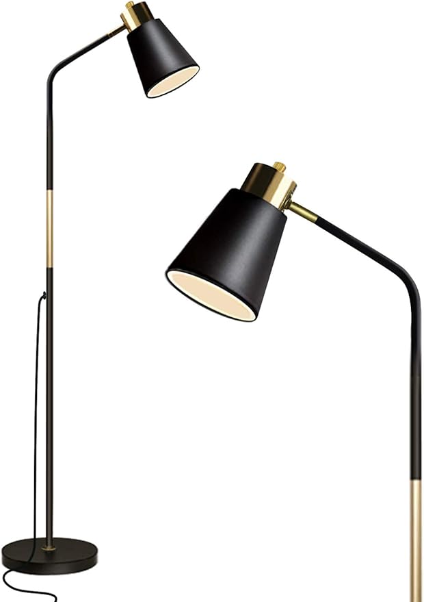 Floor Lamp, Industrial Floor Lamps for Living Rooms Rustic Farmhouse Reading Standing Floor Lamp Adjustable Metal Heads Indoor Task Lighting for Living Room Bedroom Office Home Décor (Black)