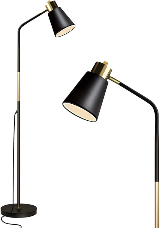 Floor Lamp, Industrial Floor Lamps for Living Rooms Rustic Farmhouse Reading Standing Floor Lamp Adjustable Metal Heads Indoor Task Lighting for Living Room Bedroom Office Home Décor (Black)