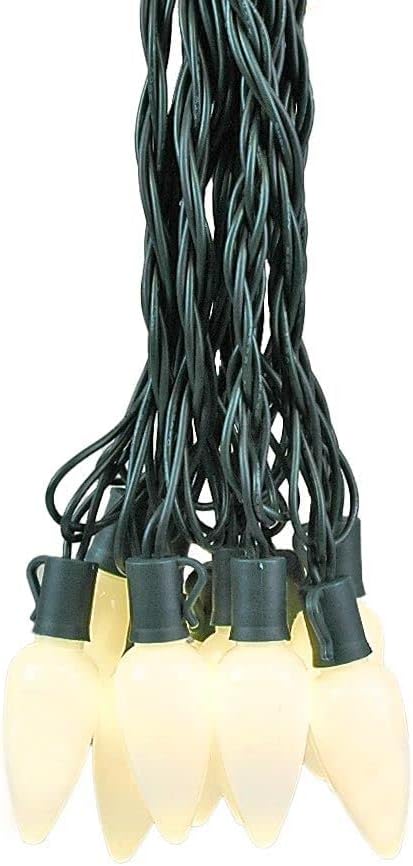 Novelty Lights 25 Feet 25 Light C9 Ceramic Style LED String Lights, Warm White, Pre-Lamped Holiday Lights on Green Wire, UL Listed Indoor/Outdoor, Connectable End-to-End