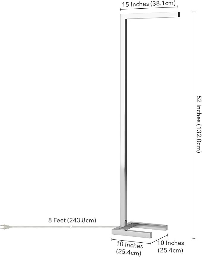 Henn&Hart 52'' Modern LED 1-Light Floor Lamp with Polished Nickel Metal Rectangle Shade for Living Room, Bedroom, or Office, Polished Nickel