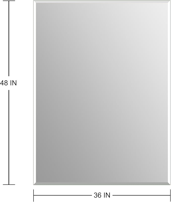 Ruomeng Frameless Mirror for Wall, 48x36 Inch Bathroom Vanity Mirror Farmhouse, Large Rectangle Mirror with Beveled Edge, Tempered Glass, Hangs Horizontally or Vertically