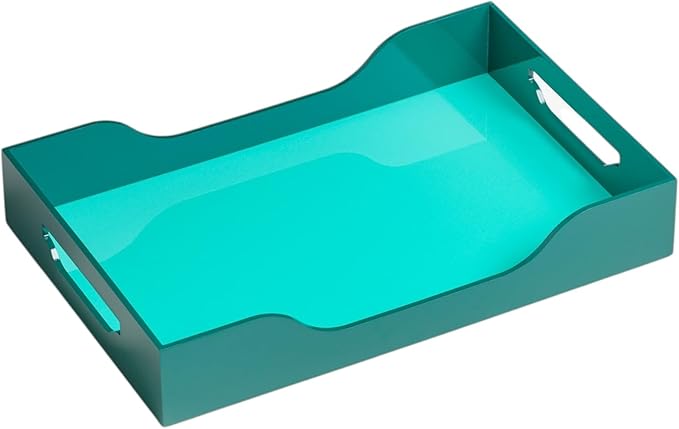 Printworks Lacquered Tray - Swell, L – Large Decorative MDF Piece with Handles for Coffee Table, Ottoman, or Vanity Display, 17.13" x 11.22" (Turquoise/Green)