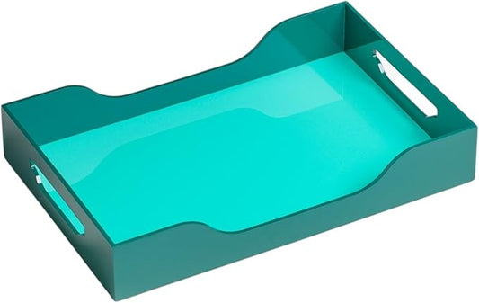 Printworks Lacquered Tray - Swell, L – Large Decorative MDF Piece with Handles for Coffee Table, Ottoman, or Vanity Display, 17.13" x 11.22" (Turquoise/Green)