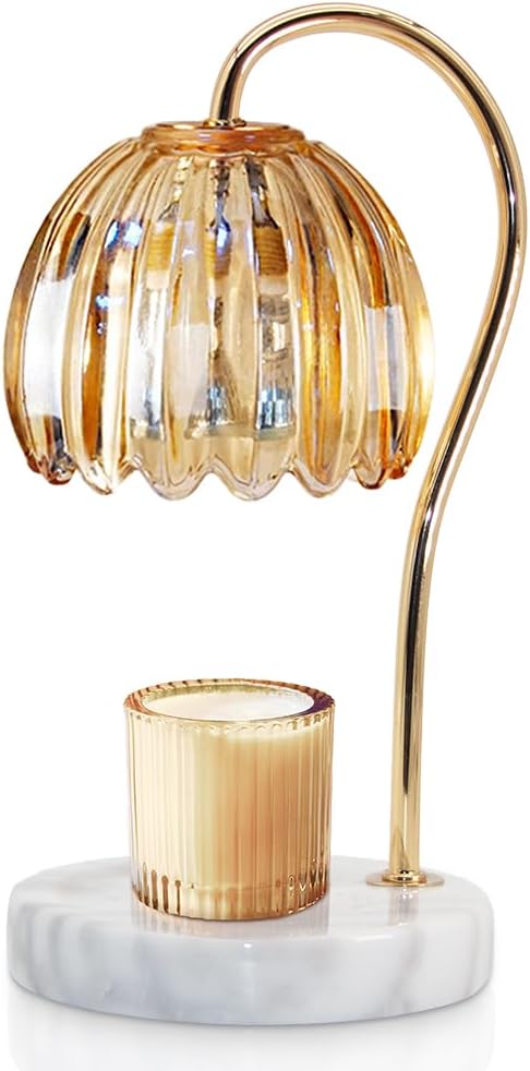 Candle Warmer Lamp with Timer, Electric Candle Warmer with 2 Bulbs for Scented Candles, Dimmable Wax Melt Warmer with Marble Base for Home Room Décor, Gifts for Women Mom