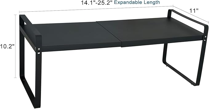 Set of 2 Expandable Cabinet Shelf Organizer, Black Kitchen Countertop Shelves, Stackable Metal Pantry Storage Organizer for Cupboard, Spice Rack