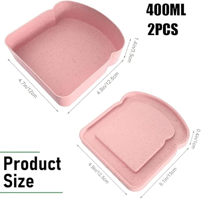 NADUSEP Sandwich Containers, 2 Pcs Sandwich Box Food Storage Toast Shape Holder Plastic for Lunch, Sandwich Keeper for Adults Prep Microwave (Pink Green)